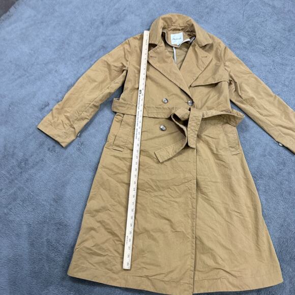 Madewell Trench Coat S Tan Long Sleeve Double Breasted Belted Canvas Rain Flap - Picture 5 of 8